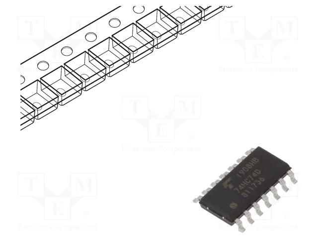 IC: digital; D flip-flop; Ch: 2; HC; SMD; SO14; reel,tape TOSHIBA 74HC74DBJ