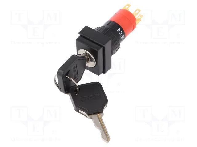 Switch: key switch; Stabl.pos: 2; Switch.method: ON-ON; Ø16mm; 90° ONPOW V16-KEY-J-2-JC