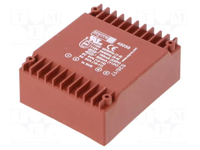 Transformer: encapsulated; 18VA; 115VAC,230VAC; 9V; 9V; 1A; 1A; PCB MYRRA MYRRA-45050