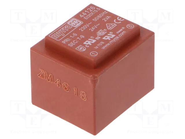 Transformer: encapsulated; 2VA; 230VAC; 24V; 83mA; PCB MYRRA MYRRA-44126