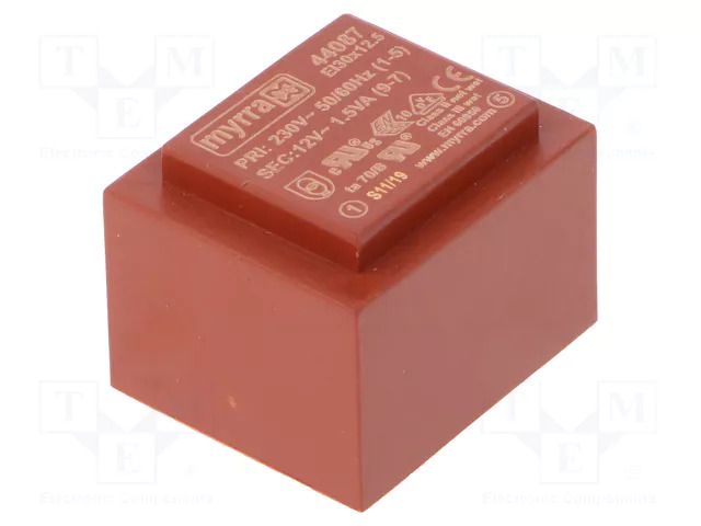 Transformer: encapsulated; 1.5VA; 230VAC; 12V; 125mA; PCB MYRRA MYRRA-44087