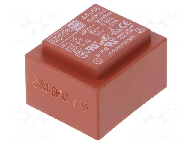 Transformer: encapsulated; 1VA; 230VAC; 9V; 9V; 56mA; 56mA; PCB MYRRA MYRRA-44056
