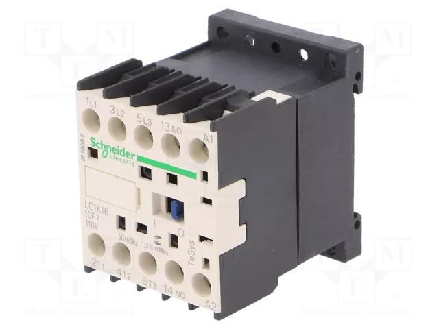 Contactor: 3-pole; NO x3; Auxiliary contacts: NO; 110VAC; 16A; 690V SCHNEIDER ELECTRIC LC1K1610F7
