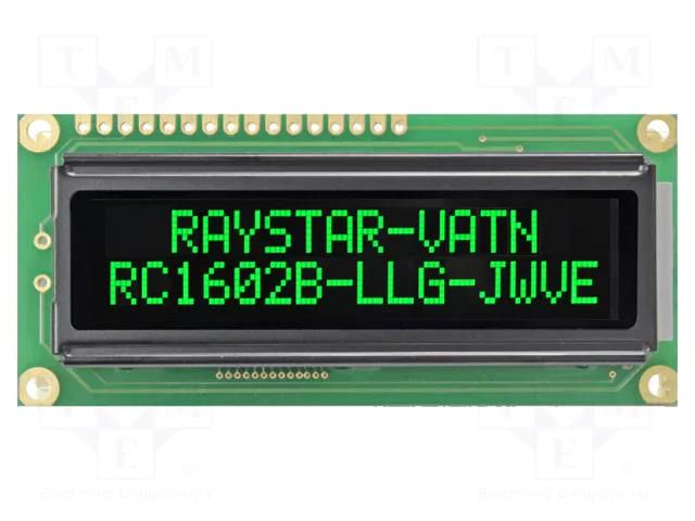 Display: LCD; alphanumeric; VA Negative; 16x2; 80x36x13.2mm; LED RAYSTAR OPTRONICS RC1602B-LLG-JWVE