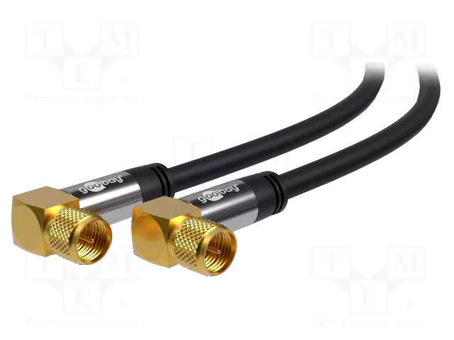 Cable; 10m; F plug angular,both sides; PVC; shielded connectors Goobay SAT-90-F/F-1000-BK
