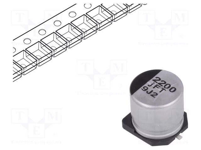 Capacitor: electrolytic; low ESR; SMD; 2200uF; 6.3VDC; Ø10x10.2mm PANASONIC EEEFT0J222AP
