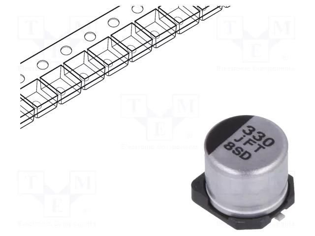 Capacitor: electrolytic; low ESR; SMD; 330uF; 6.3VDC; Ø6.3x5.8mm PANASONIC EEEFT0J331AP