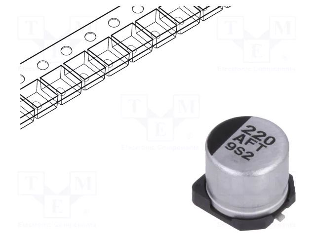 Capacitor: electrolytic; low ESR; SMD; 220uF; 10VDC; Ø6.3x5.8mm PANASONIC EEEFT1A221AP