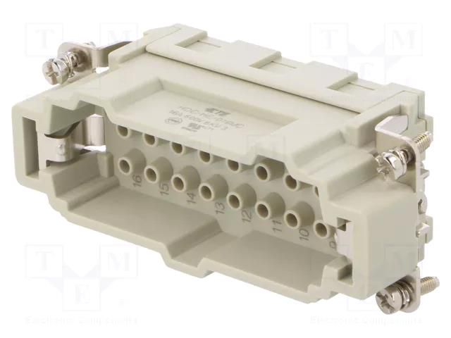 Connector: HDC; male; HE; PIN: 16; 16A; 500V; 16+PE; size 6; crimped TE Connectivity T2040164101-000