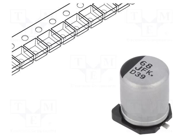 Capacitor: electrolytic; low ESR; SMD; 68uF; 63VDC; Ø8x10.2mm; ±20% PANASONIC EEEFK1J680UP