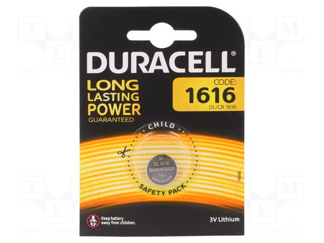 Battery: lithium; CR1616,coin; 3V; non-rechargeable; Ø16x1.6mm DURACELL BAT-CR1616/DR-B1