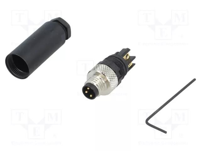 Connector: M8; male; PIN: 3; straight; for cable; plug; 4A; IP67; 60V WEIDMÜLLER SAIS-M8-3P