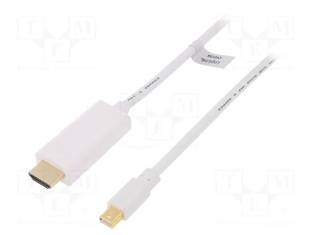 Cable; HDMI plug,mini DisplayPort plug; 3m; white; Support: 3D,4K LOGILINK CV0124