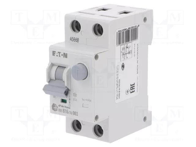 RCBO breaker; Inom: 16A; Ires: 30mA; Max surge current: 250A; IP20 EATON ELECTRIC HNB-B16/1N/003