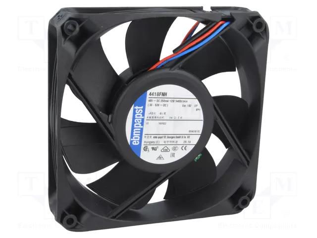 Fan: DC; axial; 48VDC; 119x119x25mm; 225m3/h; 55dBA; ball; 5400rpm EBM-PAPST 4418FNH