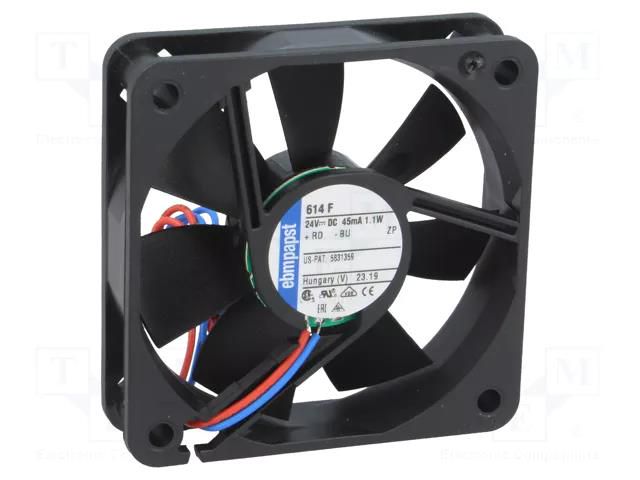 Fan: DC; axial; 24VDC; 60x60x15mm; 29m3/h; 27dBA; slide; 3900rpm EBM-PAPST 614F