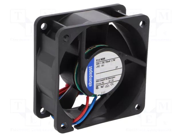 Fan: DC; axial; 24VDC; 60x60x25mm; 35m3/h; 28dBA; slide; 4100rpm EBM-PAPST 614NGM