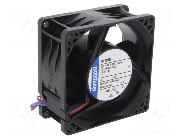 Fan: DC; axial; 12VDC; 80x80x38mm; 130m3/h; 55dBA; ball; 8400rpm EBM-PAPST 8212JN