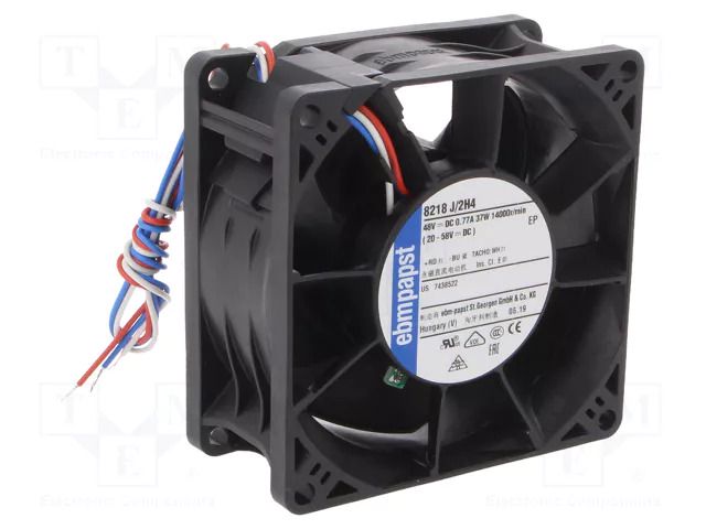 Fan: DC; axial; 48VDC; 80x80x38mm; 220m3/h; 71dBA; ball EBM-PAPST 8218J/2H4
