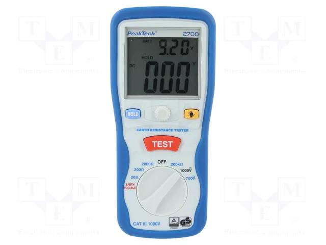 Meter: grounding resistance; LCD; VAC: 1÷750V; VDC: 1÷1000V PEAKTECH PKT-P2700