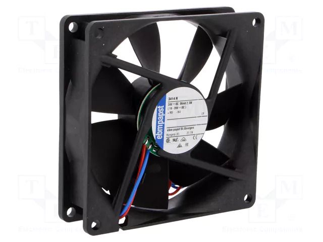 Fan: DC; axial; 24VDC; 92x92x25mm; 84m3/h; 32dBA; ball; 2700rpm EBM-PAPST 3414N