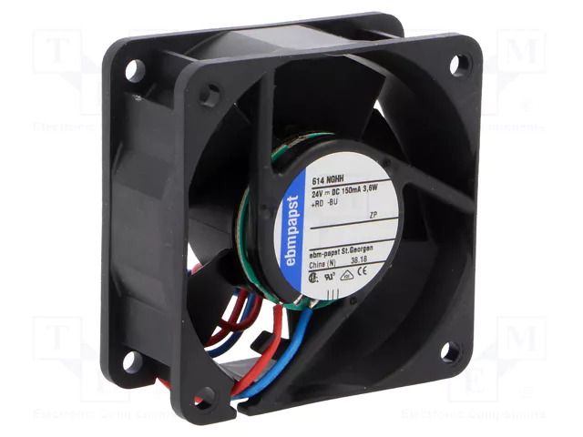Fan: DC; axial; 24VDC; 60x60x25mm; 56m3/h; 43dBA; slide EBM-PAPST 614NGHH