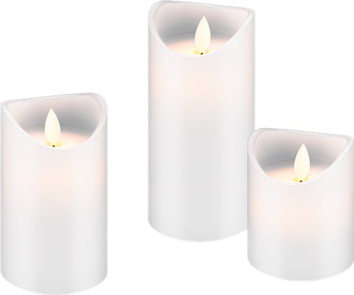 Set of 3 LED Real Wax Candles, white, 3 pc. in cardboard box - with timer function and pendant wick, battery-operated, warm white (2700 K) 66541