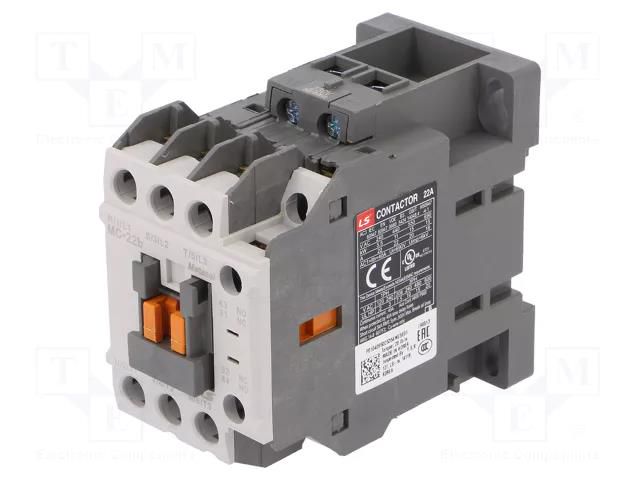 Contactor: 3-pole; NO x3; Auxiliary contacts: NO + NC; 230VAC; 22A LS ELECTRIC MC-22B-230VAC