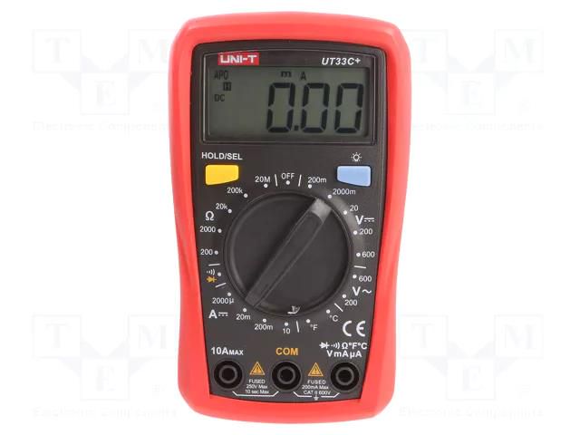 Digital multimeter; LCD; VDC: 200mV,2V,20V,200V,600V; -40÷1000°C UNI-T UT33C+