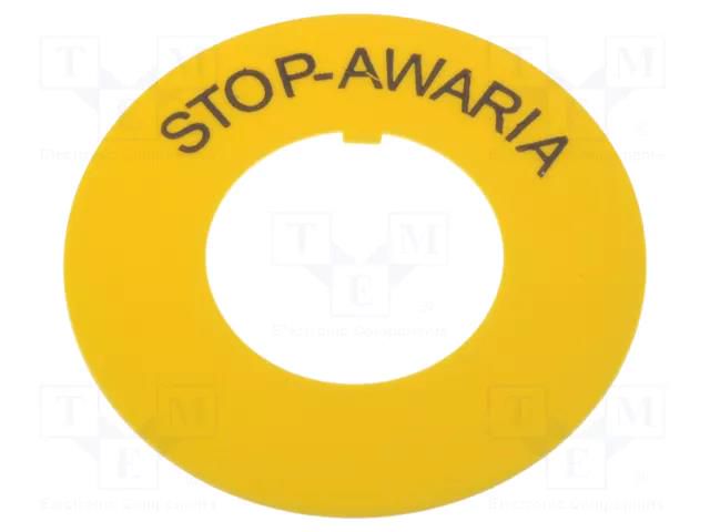 Warning plate; 22mm; Ømount.hole: 22.5mm; Ø: 60mm; PVC PROMET DR-STOP-FI22