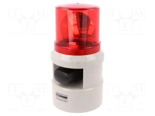 Signaller: lighting-sound; 24VDC; siren,rotating light; LED; red QLIGHT S100DLR-WS-24-R