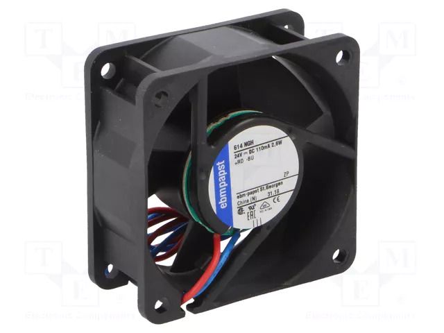 Fan: DC; axial; 24VDC; 60x60x25mm; 56m3/h; 43dBA; slide EBM-PAPST 614NGH