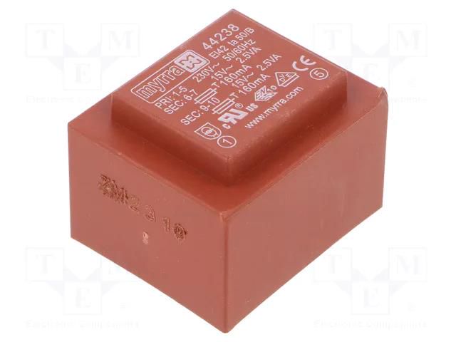 Transformer: encapsulated; 5VA; 230VAC; 15V; 15V; 167mA; 167mA; PCB MYRRA MYRRA-44238