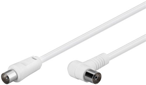 Angled Antenna Cable (80 dB), Double Shielded, 1.5 m, white - coaxial plug > coaxial socket 90° (fully shielded) 67359