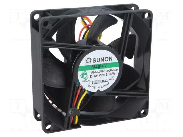 Fan: DC; axial; 24VDC; 80x80x25mm; 96.33m3/h; 43.1dBA; Vapo; 4500rpm SUNON PF80252V2-G99-A