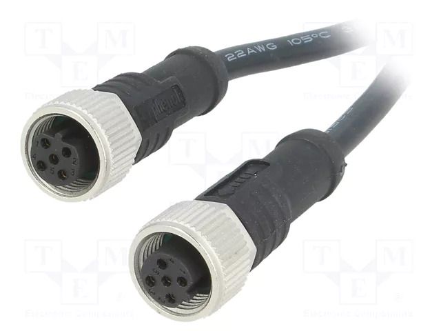 Cable: for sensors/automation; PIN: 5; with metal nut; plug; 60V AMPHENOL LTW M12B05FL12BFLSD001