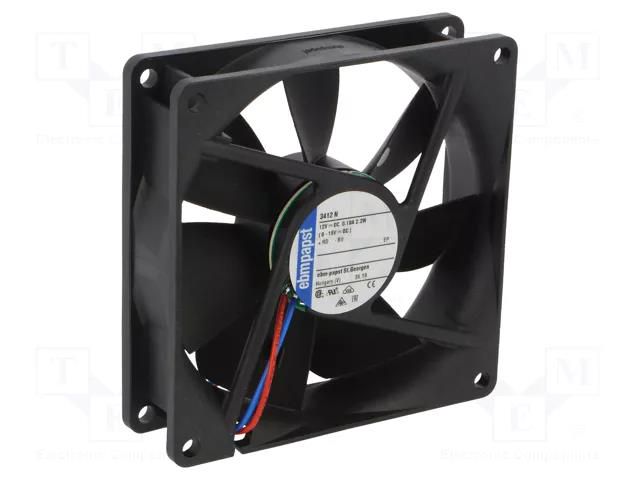 Fan: DC; axial; 12VDC; 92x92x25mm; 84m3/h; 32dBA; ball; 2700rpm EBM-PAPST 3412N