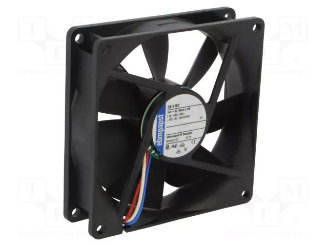 Fan: DC; axial; 24VDC; 92x92x25mm; 84m3/h; 36dBA; ball; 2700rpm EBM-PAPST 3414N/2