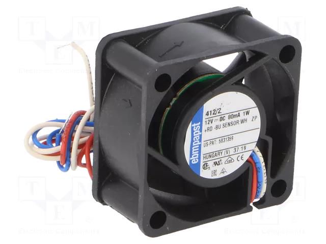 Fan: DC; axial; 12VDC; 40x40x20mm; 10m3/h; 18dBA; slide; 6000rpm EBM-PAPST 412/2