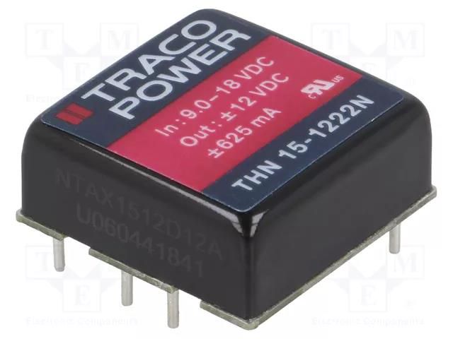 Converter: DC/DC; 15W; Uin: 9÷18VDC; Uout: 12VDC; Uout2: -12VDC TRACO POWER THN15-1222N