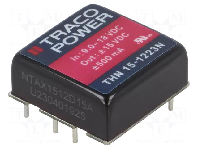 Converter: DC/DC; 15W; Uin: 9÷18VDC; Uout: 15VDC; Uout2: -15VDC TRACO POWER THN15-1223N