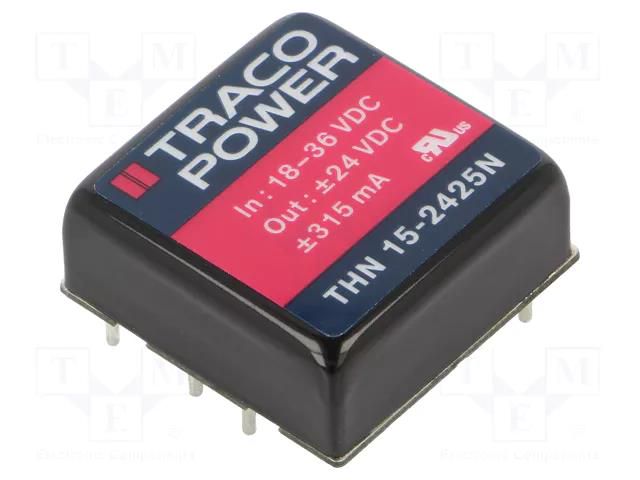 Converter: DC/DC; 15W; Uin: 18÷36VDC; Uout: 24VDC; Uout2: -24VDC TRACO POWER THN15-2425N