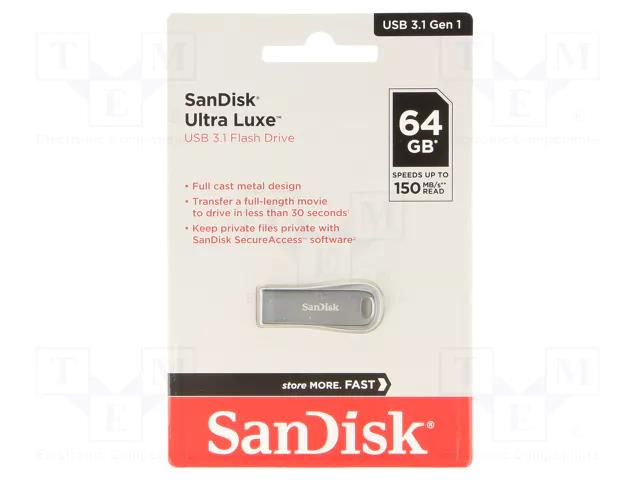 Pendrive; USB 3.2; 64GB; R: 150MB/s; ULTRA LUXE; silver; USB A SANDISK SDCZ74-064G-G46