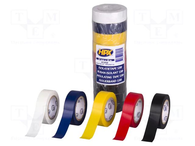 Tape: electrical insulating; W: 19mm; L: 10m; Thk: 0.15mm; PVC film HPX HPX-5200-1910M/10