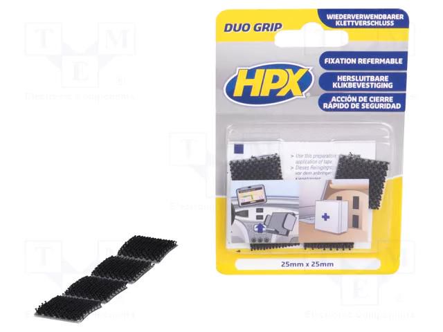 Tape: hook and loop; W: 25mm; L: 25m; Thk: 5.4mm; double-sided; black HPX HPX-BDG-2525BK