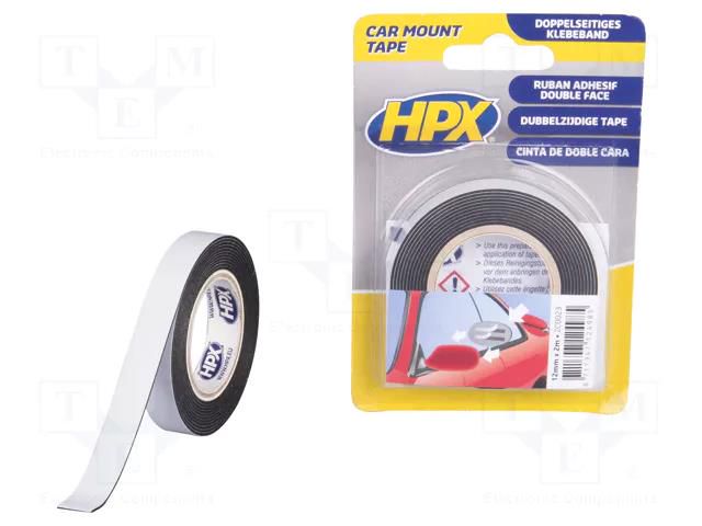 Tape: fixing; W: 12mm; L: 2m; double-sided; black HPX HPX-BDSSM-1202BK