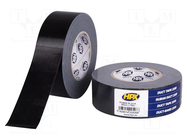 Tape: duct; W: 48mm; L: 50m; Thk: 0.24mm; black; natural caoutchouc HPX HPX-D2200-4850BK