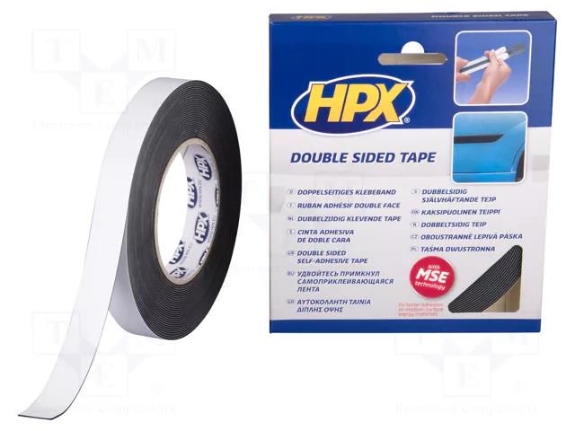 Tape: fixing; W: 19mm; L: 10m; Thk: 1mm; double-sided; acrylic; black HPX HPX-MDSSM-1910BK