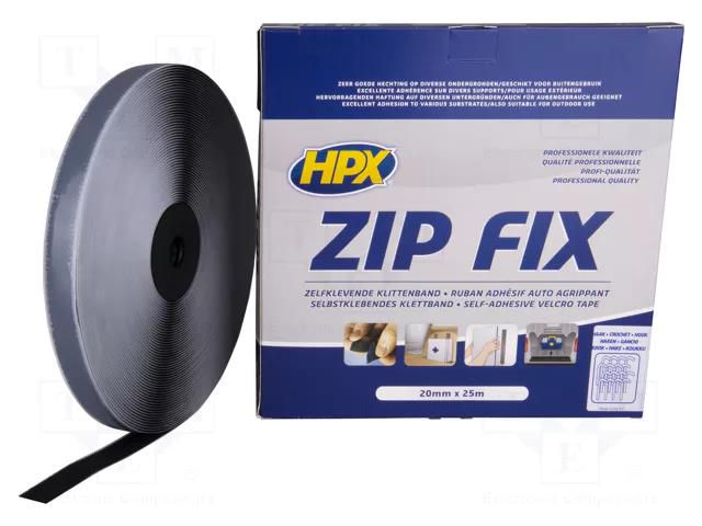 Tape: hook and loop; W: 20mm; L: 25m; Thk: 1.5mm; black; max.100°C HPX HPX-MZFH-2025BK