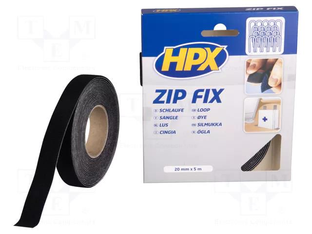 Tape: hook and loop; W: 20mm; L: 5m; Thk: 1.5mm; black; max.100°C HPX HPX-MZFL-2005BK